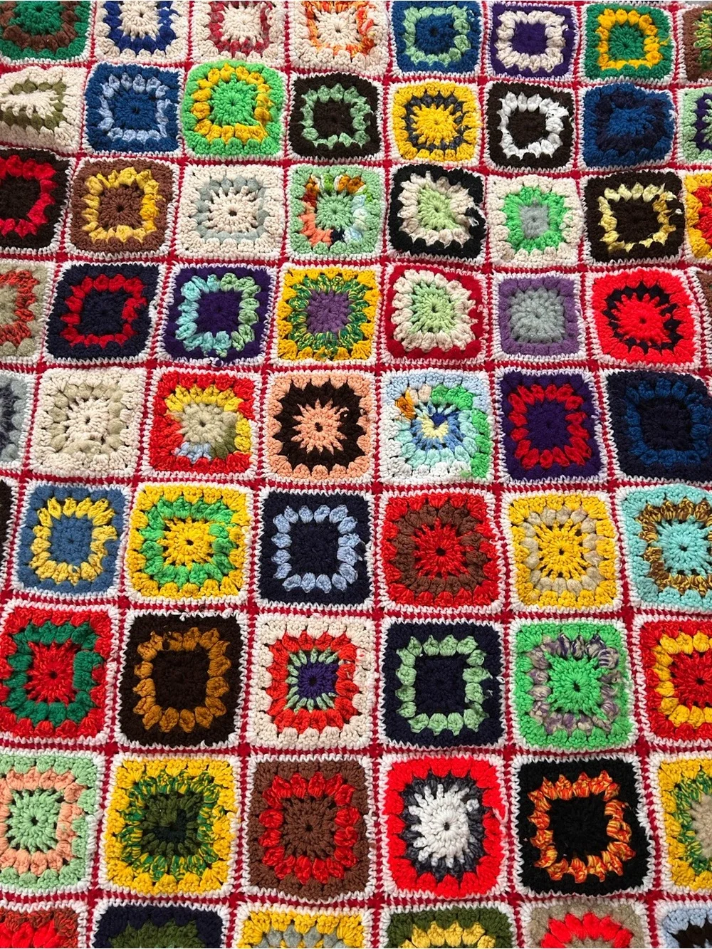 Handmade Multicolor Crochet Granny Square Throw Blanket 57x41